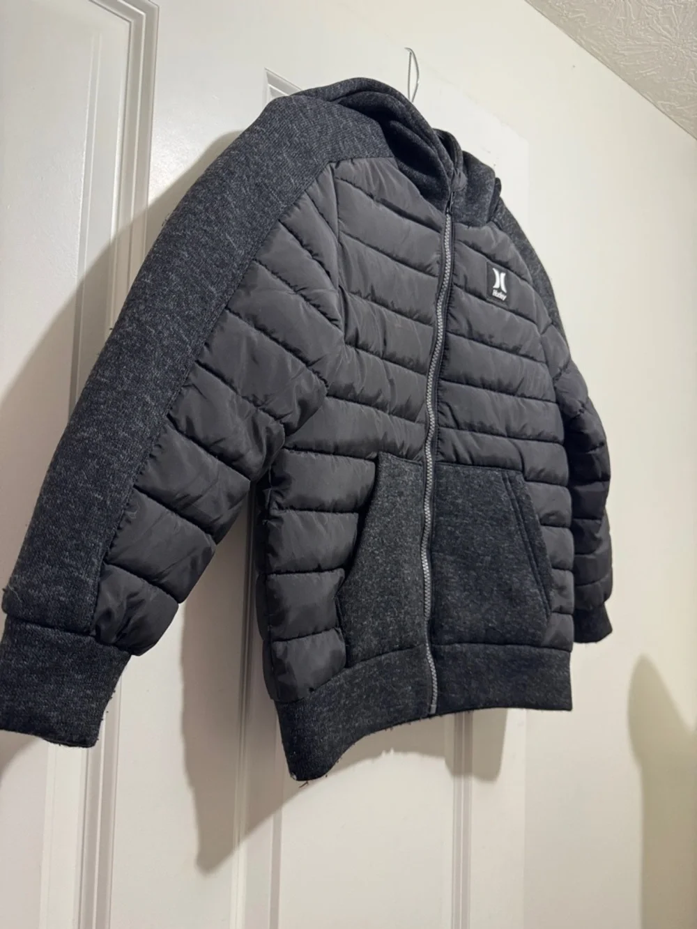 Hurley Kids Black Quilted Puffer Hoodie Jacket, Sz Small (7/8)